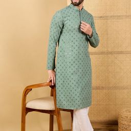 Ethnic Bay Men Embroidered Mandarin Collar Long Sleeves Chikankari Kurta-35