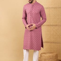 Ethnic Bay Men Embroidered Mandarin Collar Long Sleeves Chikankari Kurta-57
