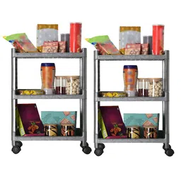 Aura Grey 2 Pieces Multipurpose 3-Layer Storage Trolley Rack with Wheels-picture-6