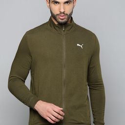 Puma Men Olive Green Brand Logo Printed Slim Fit Sporty Jacket-53