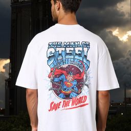 The Indian Garage Co Men Superman Graphic Printed Round Neck Cotton Oversized T-shirt-image-18