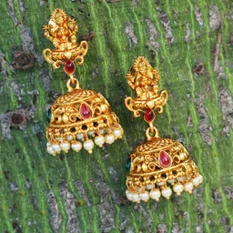 Adwitiya Collection Gold-Plated & Off-White Dome Shaped Jhumkas-picture-14