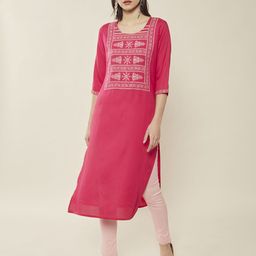 Soch Women Pink & White Ethnic Motifs Yoke Design Thread Work Kurta-picture-49