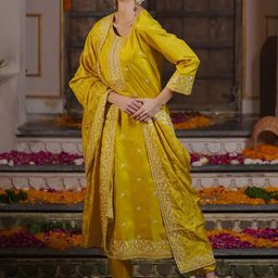 Indo Era Women Ethnic Motifs Embroidered Regular Kurta with Trousers & With Dupatta-picture-55