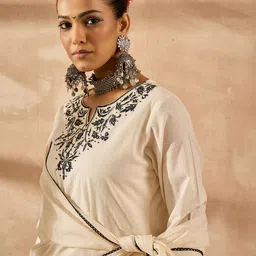 Indo Era Women Ethnic Motifs Embroidered Regular Thread Work Pure Cotton Kurta with Trousers & With Dupatta-image-73
