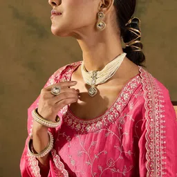 Indo Era Women Ethnic Motifs Embroidered Regular Thread Work Kurta with Trousers & With Dupatta-22