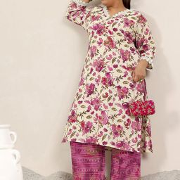 EXTRA LOVE BY LIBAS Plus Size Floral Printed Thread Work Straight Kurta With Trouser-image-56