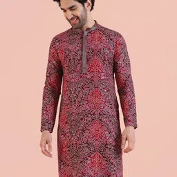 KISAH Bandhani Printed Mandarin Collar Sequinned Cotton Silk Straight Kurta-picture-2