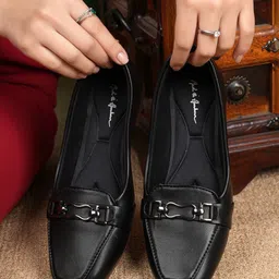 Mast & Harbour Women Slip On Patent Leather Loafers with Buckle-picture-53