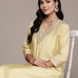 Readiprint Fashions Women Yoke Design Regular Pure Silk Kurta with Palazzos-picture-30