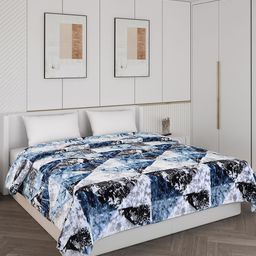 Monte Carlo Blue & White Abstract Printed Mild Winter 600 GSM Double Bed Blanket-66