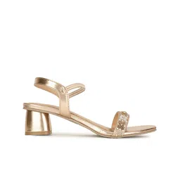 Bata Peach-Coloured Ethnic Embellished Block Heels With Backstrap image 5