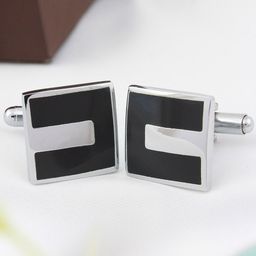 KOVOVE Men Black & Silver-Toned Colourblocked Square Cufflinks-9