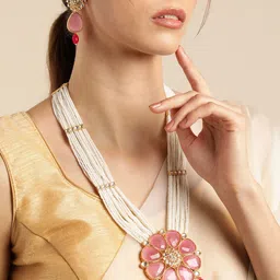 Anouk Gold Plated Quartz Studded Beaded Premium Layered Necklace & Earring Set-4
