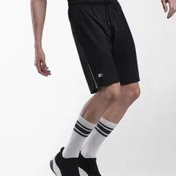 Slim Fit Knit Shorts with Logo Print-image-77