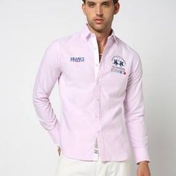 Embroidered Logo Tailored Fit Oxford Cotton Shirt-image-24
