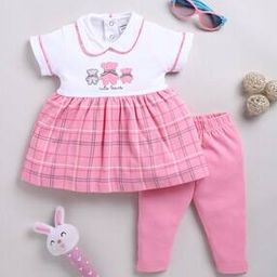 Infants Checked Fit & Flare Dress with Leggings-image-22