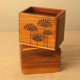 bambaise Brown Teak Wood Spoon Holder Cotton Teak with Mandala Art-picture-36