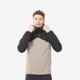 Men Full Zip Waterproof Rain Jacket and Windcheater Beige Black - MH150-image-6