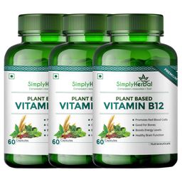 Simply Herbal Plant Based Vitamin B12,  60 capsules  Unflavoured (Pack of 3) -24