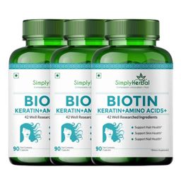 Simply Herbal Biotin 10000mcg+,  90 capsules  Unflavoured (Pack of 3) -16