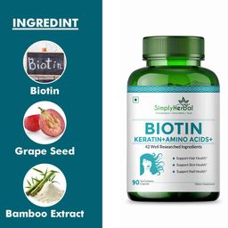 Simply Herbal Biotin 10000mcg+,  90 capsules  Unflavoured (Pack of 3)  image 4