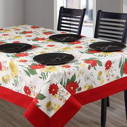 SHADES of LIFE Red & Green Floral Printed Cotton 6-Seater Table Covers-15