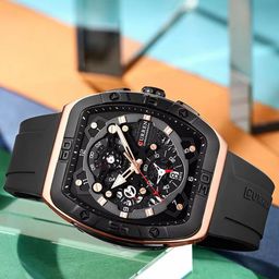 Curren Men Skeleton Brass Dial & Wrap Around Straps Analogue Watch CR-8443-Black RG-15