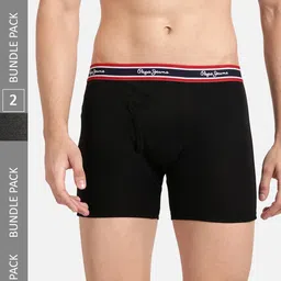 Pepe Jeans Men Pack Of 2 Mid-Rise Cotton Trunks CLT02-BLACK |CHARCOAL MELANGE-S-BLACK-picture-35