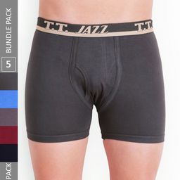 T.T. Jazz Pack Of 5 Men Assorted Pure Cotton Fine Lone Top Elastic Trunks-14