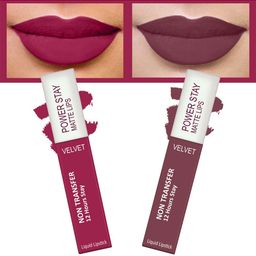 FORFOR Set of 2 Power Stay Matte Lips Non-Transfer 12 Hours Stay Velvet Matte Liquid Lipstick 4 ml Each- Pink Blush 10 - Mauve Matte 23-14