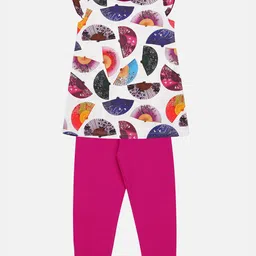 OHMS Girls White & Pink Printed Top with Leggings-image-69