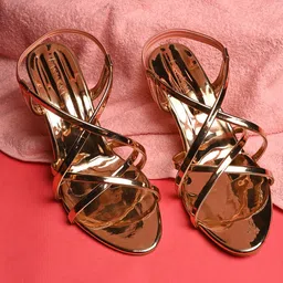 BuckleUp Women Gold  Rose Gold Kitten Sandals-picture-44