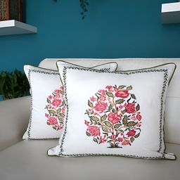 TARA- Sparkling Homes Pink & White Set of 2 Embroidered Square Cushion Covers-76