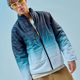 Bewakoof Blue Ombre Printed Mock Collar Long Sleeves Nylon Padded Jacket-47
