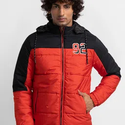 SPYKAR Men Orange Colourblocked Padded Jacket with Patchwork-image-85
