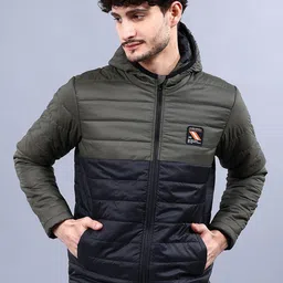The Indian Garage Co Black Colourblocked Mock Collar Padded Jacket-image-57