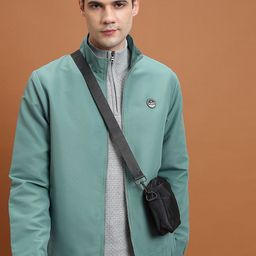 HIGHLANDER Olive Green Mock Collar Bomber jacket-image-52