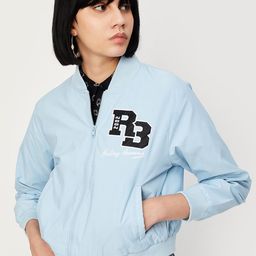 max Henley Collar Crop Pure Cotton Bomber Jacket-image-25
