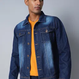 High Star Washed Spread Collar Long Sleeves Cotton Denim Jacket-48