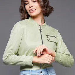 Miss Chase Women Camouflage Crop Denim Jacket with Patchwork-picture-34