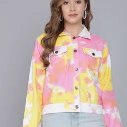 TANDUL Abstract Printed Cotton Crop Denim Jacket-33