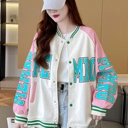 StyleCast Beige Typography Printed Dry Fit Longline Cotton Varsity Jacket-19