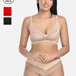 StyFun Women Pack Of 3 Floral Lace Self-Design Lingerie Set-16