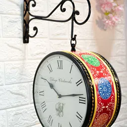 Ekhasa Red & White Printed Round Shaped Vintage Wall Clock-22