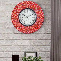 Aapno Rajasthan Red & Blue Printed Round Traditional Wall Clock-13