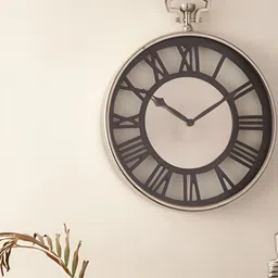 Decor de Maison Silver Toned & White Textured Round Contemporary Metal Wall Clock-image-16