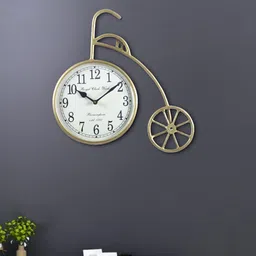 Aapno Rajasthan Gold-Toned & White Bicycle Wall Clock-image-33