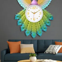 Attractionz Green & White Textured Round Shaped Contemporary Wall Clock-22