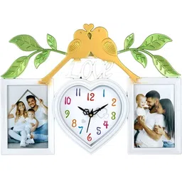 Attractionz White & Green Heart Shape Textured Analogue Contemporary Wall Clock-16